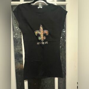 New Orleans Saints Black T-Shirt with Sequins Fleur-de-Lis Design Size Large